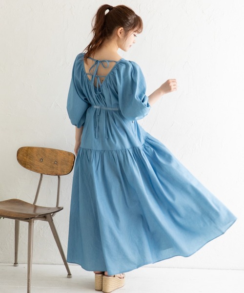 Mysa&Liina（ミーサリーナ）の「バックオープン ゆったりデニムワンピース（ワンピース・レディース・サックスブルー/インディゴブルー・M）」の15枚目の写真