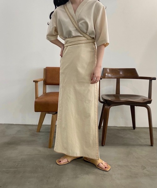 lawgy（ラウジー）の「bicolor wrap skirt（スカート・レディース・アイボリー/ベージュ・FREE）」の12枚目の写真