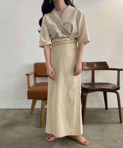 lawgy（ラウジー）の「bicolor wrap skirt（スカート・レディース・アイボリー/ベージュ・FREE）」の3枚目の写真
