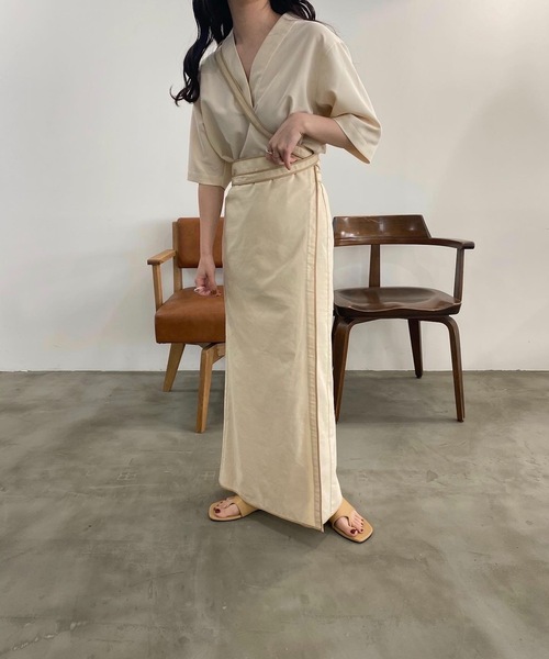 lawgy（ラウジー）の「bicolor wrap skirt（スカート・レディース・アイボリー/ベージュ・FREE）」の10枚目の写真