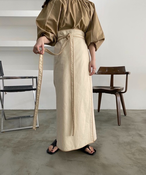 lawgy（ラウジー）の「bicolor wrap skirt（スカート・レディース・アイボリー/ベージュ・FREE）」の20枚目の写真