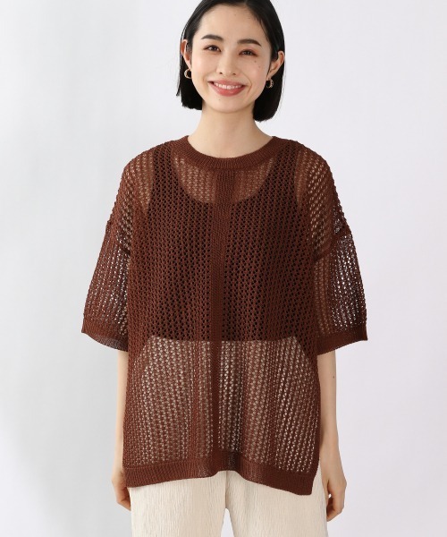 LOWRYS FARM（ローリーズファーム）の「メッシュプルオーバーＳＳ　946903（ニット/セーター・レディース・ブラック/ブラウン/アイボリー/パープル/カーキ・FREE）」の4枚目の写真