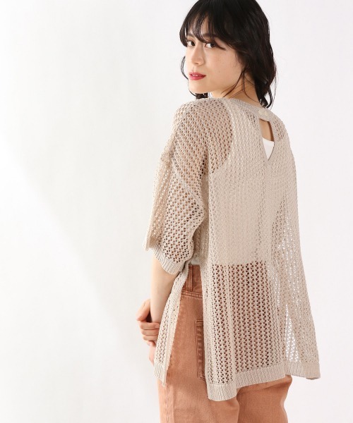 LOWRYS FARM（ローリーズファーム）の「メッシュプルオーバーＳＳ　946903（ニット/セーター・レディース・ブラック/ブラウン/アイボリー/パープル/カーキ・FREE）」の2枚目の写真