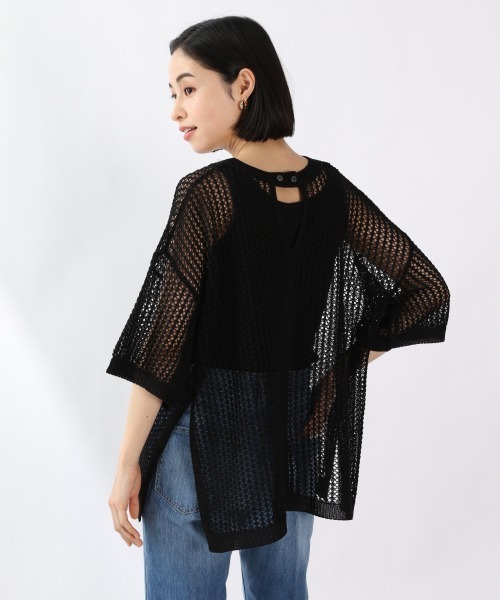 LOWRYS FARM（ローリーズファーム）の「メッシュプルオーバーＳＳ　946903（ニット/セーター・レディース・ブラック/ブラウン/アイボリー/パープル/カーキ・FREE）」の3枚目の写真