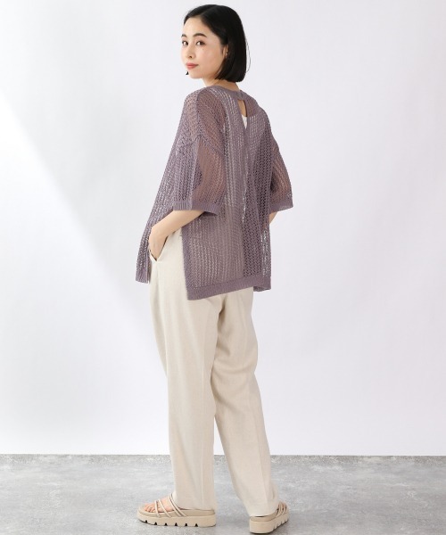 LOWRYS FARM（ローリーズファーム）の「メッシュプルオーバーＳＳ　946903（ニット/セーター・レディース・ブラック/ブラウン/アイボリー/パープル/カーキ・FREE）」の7枚目の写真