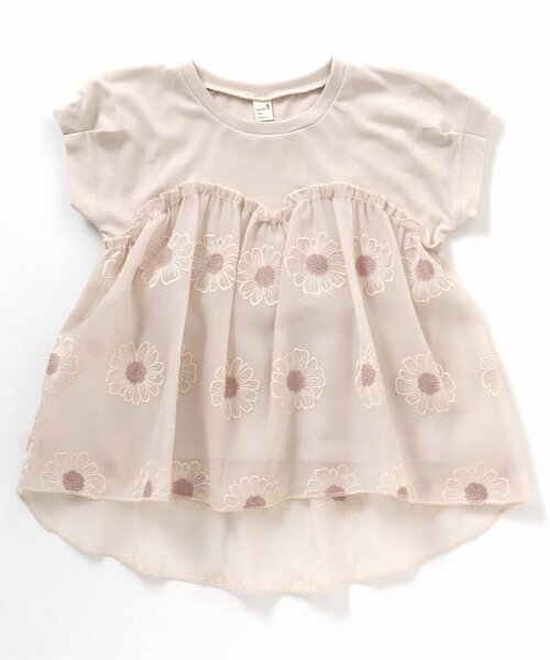apres les cours（アプレレクール）の「フラワー刺繍チュニック（チュニック・キッズ・ミント/キナリ・110/80/90/100/120/130/140）」の2枚目の写真