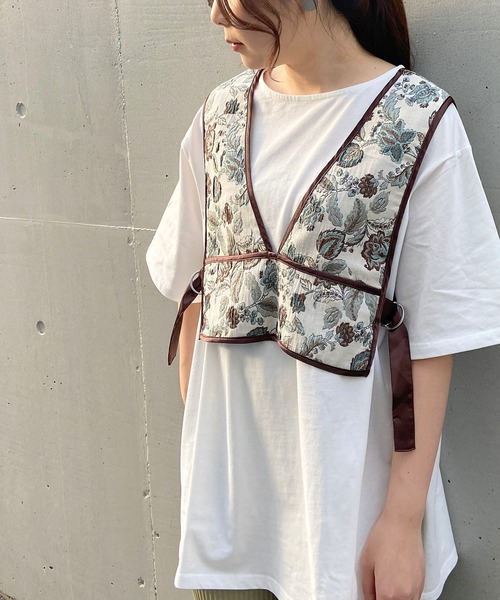 AS KNOW AS plus（アズノゥアズプラス）の「☆ジャカードビスチェセットＴシャツ【ZOZOTOWN限定アイテム】（Tシャツ/カットソー・レディース・ブラック/ブラウン/ブルー・FREE）」の4枚目の写真