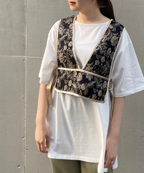 AS KNOW AS plus（アズノゥアズプラス）の「☆ジャカードビスチェセットＴシャツ【ZOZOTOWN限定アイテム】（Tシャツ/カットソー・レディース・ブラック/ブラウン/ブルー・FREE）」の6枚目の写真