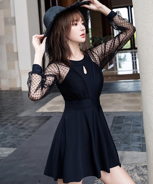 レディース水着 長袖レース袖ウエスト切り替えワンピ風メッシュチュールオールインワン 水着 Teddyshop テディショップ のファッション通販 Zozotown