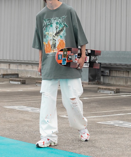 Perushu（ペルーシュ）の「ダメージルーズペイントパンツ（デニムパンツ・メンズ・ブラック/グリーン/ホワイト・SMALL/MEDIUM/LARGE）」の4枚目の写真