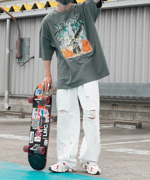 Perushu（ペルーシュ）の「ダメージルーズペイントパンツ（デニムパンツ・メンズ・ブラック/グリーン/ホワイト・SMALL/MEDIUM/LARGE）」の17枚目の写真