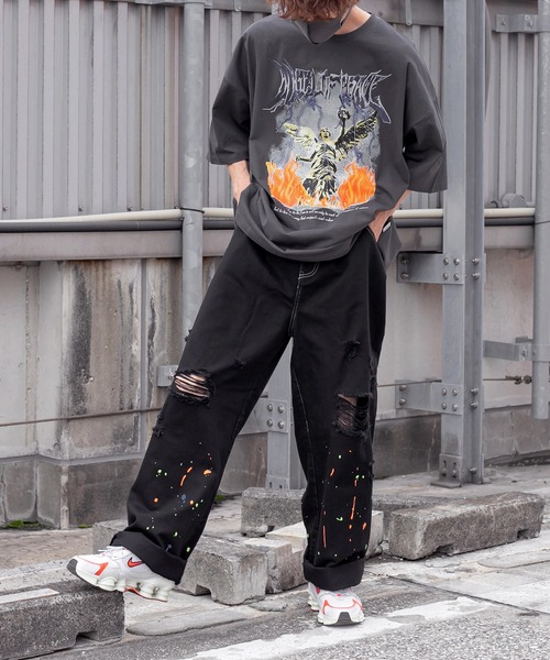 Perushu（ペルーシュ）の「ダメージルーズペイントパンツ（デニムパンツ・メンズ・ブラック/グリーン/ホワイト・SMALL/MEDIUM/LARGE）」の12枚目の写真