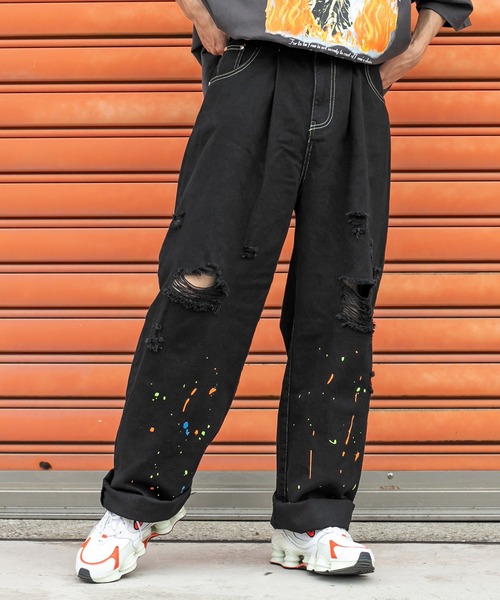 Perushu（ペルーシュ）の「ダメージルーズペイントパンツ（デニムパンツ・メンズ・ブラック/グリーン/ホワイト・SMALL/MEDIUM/LARGE）」の20枚目の写真