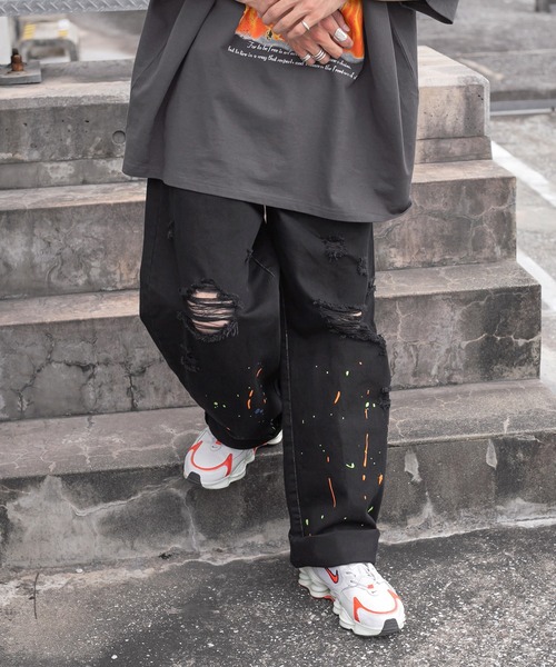 Perushu（ペルーシュ）の「ダメージルーズペイントパンツ（デニムパンツ・メンズ・ブラック/グリーン/ホワイト・SMALL/MEDIUM/LARGE）」の13枚目の写真