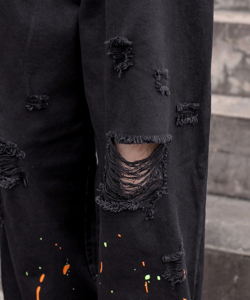 Perushu（ペルーシュ）の「ダメージルーズペイントパンツ（デニムパンツ・メンズ・ブラック/グリーン/ホワイト・SMALL/MEDIUM/LARGE）」の14枚目の写真