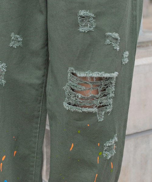 Perushu（ペルーシュ）の「ダメージルーズペイントパンツ（デニムパンツ・メンズ・ブラック/グリーン/ホワイト・SMALL/MEDIUM/LARGE）」の16枚目の写真