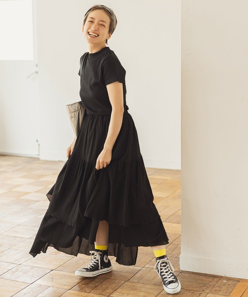 and R（アンドアール）の「アシンメトリーコットンティアードスカート（スカート・レディース・ホワイト/ブラック・FREE）」の7枚目の写真