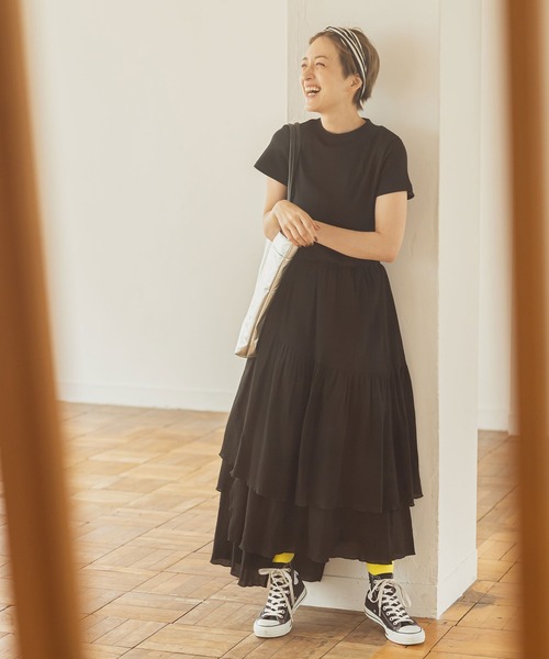 and R（アンドアール）の「アシンメトリーコットンティアードスカート（スカート・レディース・ホワイト/ブラック・FREE）」の5枚目の写真