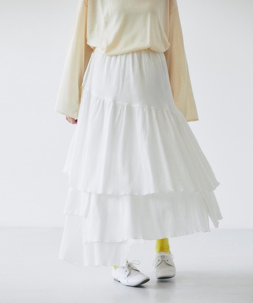 and R（アンドアール）の「アシンメトリーコットンティアードスカート（スカート・レディース・ホワイト/ブラック・FREE）」の10枚目の写真