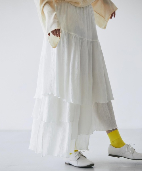 and R（アンドアール）の「アシンメトリーコットンティアードスカート（スカート・レディース・ホワイト/ブラック・FREE）」の9枚目の写真
