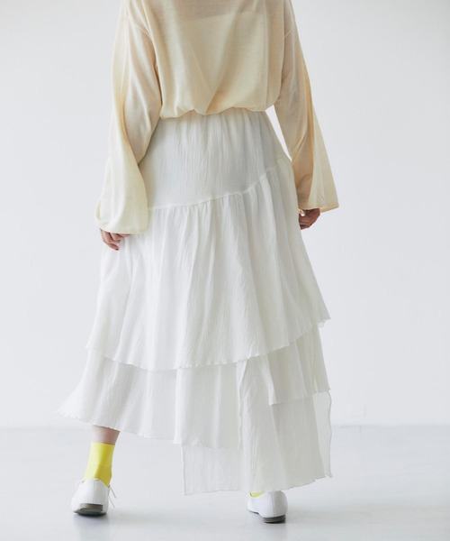 and R（アンドアール）の「アシンメトリーコットンティアードスカート（スカート・レディース・ホワイト/ブラック・FREE）」の3枚目の写真