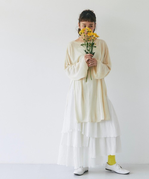 and R（アンドアール）の「アシンメトリーコットンティアードスカート（スカート・レディース・ホワイト/ブラック・FREE）」の6枚目の写真