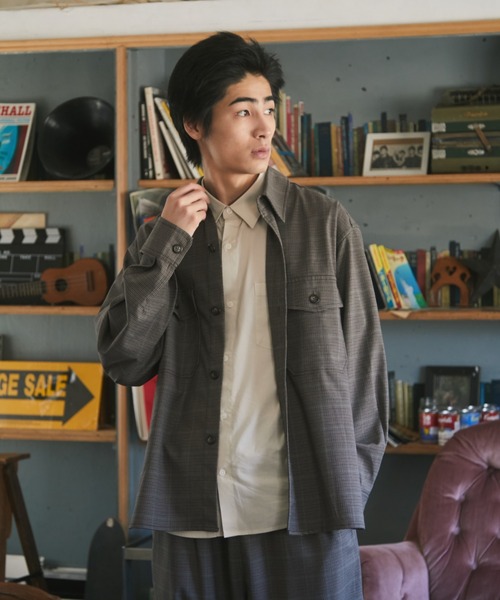 CRAFT STANDARD BOUTIQUE(クラフトスタンダードブティック)の「TR/PUビッグシャツ *◇(シャツ/ブラウス・メンズ・ブラック/ベージュ系その他/グレー系その他3・LL/M/L)」の1枚目の写真