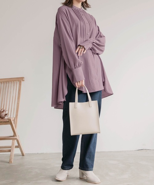BONLECILL（ボンルシール）の「ピンタックボザム バンドカラー ロングスリーブブラウス（シャツ/ブラウス・レディース・オフホワイト/ブラック/パープル・FREE）」の17枚目の写真