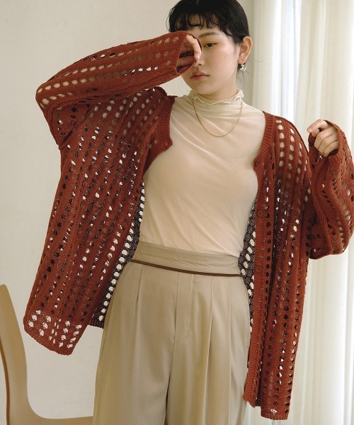 Bab（バブ）の「【WEB限定】メッシュ編み2WAYカーディガン（カーディガン/ボレロ・レディース・ブラック/ブラウン/アイボリー/オリーブ/サックスブルー・M）」の3枚目の写真