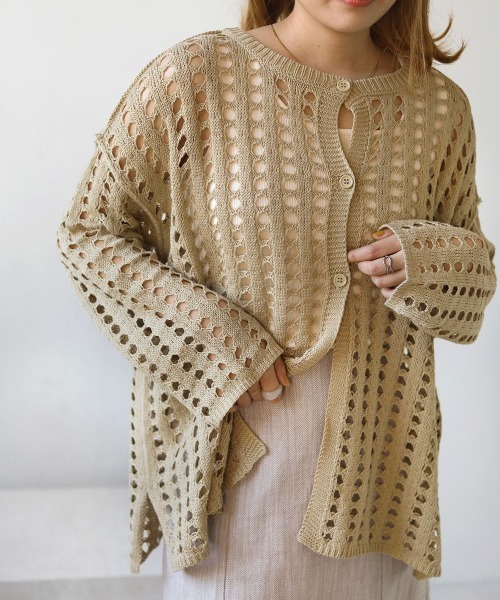 Bab（バブ）の「【WEB限定】メッシュ編み2WAYカーディガン（カーディガン/ボレロ・レディース・ブラック/ブラウン/アイボリー/オリーブ/サックスブルー・M）」の4枚目の写真