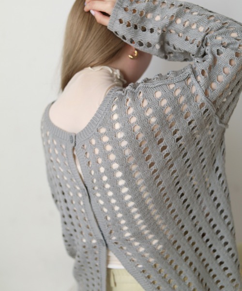 Bab（バブ）の「【WEB限定】メッシュ編み2WAYカーディガン（カーディガン/ボレロ・レディース・ブラック/ブラウン/アイボリー/オリーブ/サックスブルー・M）」の5枚目の写真