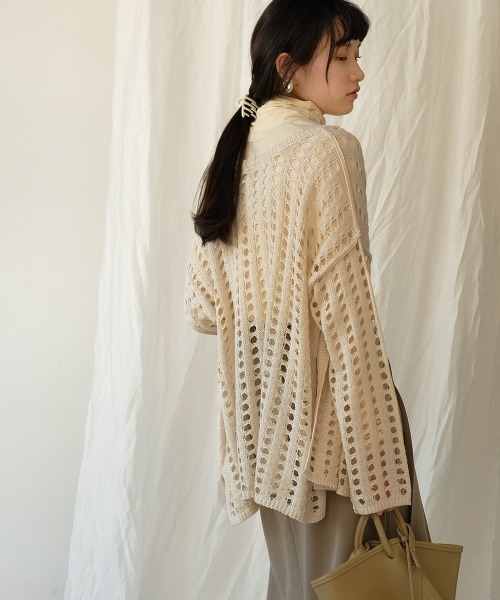 Bab（バブ）の「【WEB限定】メッシュ編み2WAYカーディガン（カーディガン/ボレロ・レディース・ブラック/ブラウン/アイボリー/オリーブ/サックスブルー・M）」の11枚目の写真