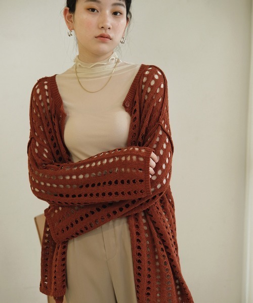 Bab（バブ）の「【WEB限定】メッシュ編み2WAYカーディガン（カーディガン/ボレロ・レディース・ブラック/ブラウン/アイボリー/オリーブ/サックスブルー・M）」の13枚目の写真