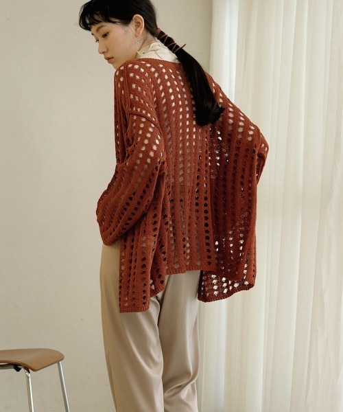 Bab（バブ）の「【WEB限定】メッシュ編み2WAYカーディガン（カーディガン/ボレロ・レディース・ブラック/ブラウン/アイボリー/オリーブ/サックスブルー・M）」の6枚目の写真