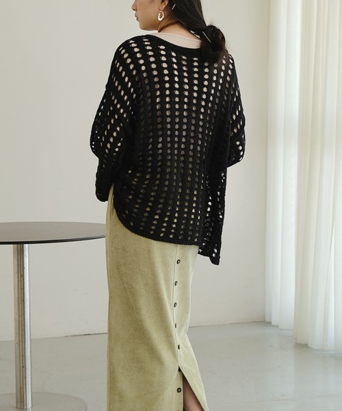Bab（バブ）の「【WEB限定】メッシュ編み2WAYカーディガン（カーディガン/ボレロ・レディース・ブラック/ブラウン/アイボリー/オリーブ/サックスブルー・M）」の20枚目の写真