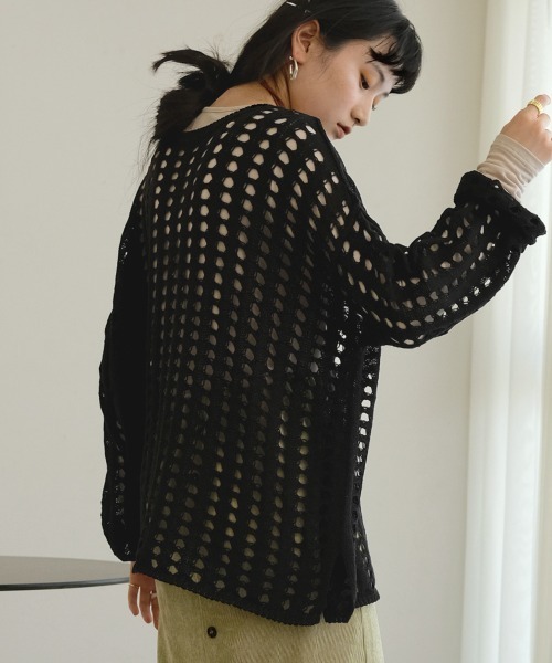 Bab（バブ）の「【WEB限定】メッシュ編み2WAYカーディガン（カーディガン/ボレロ・レディース・ブラック/ブラウン/アイボリー/オリーブ/サックスブルー・M）」の7枚目の写真