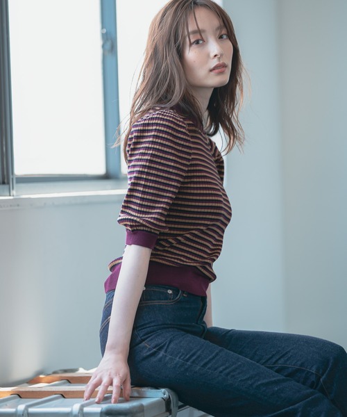 Andemiu（アンデミュウ）の「マルチボーダーニット228378（ニット/セーター・レディース・ベージュ/ネイビー/ボルドー・FREE）」の3枚目の写真