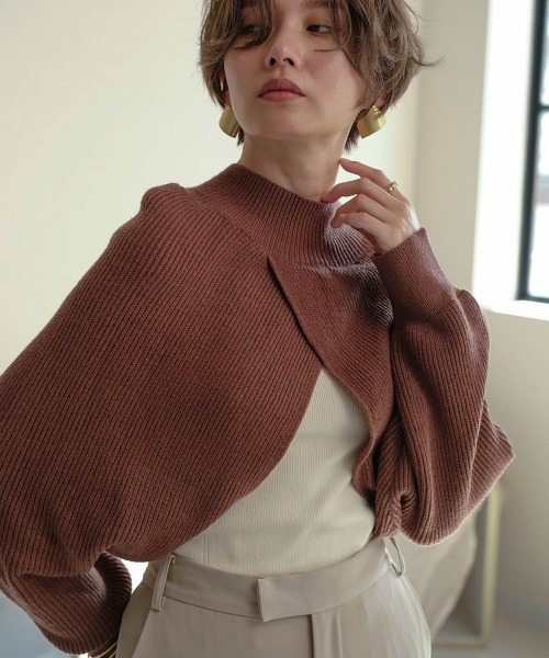 Bab（バブ）の「【WEB限定】ハイネックボレロ（ニット/セーター・レディース・ブラウン/アイボリー・FREE）」の5枚目の写真
