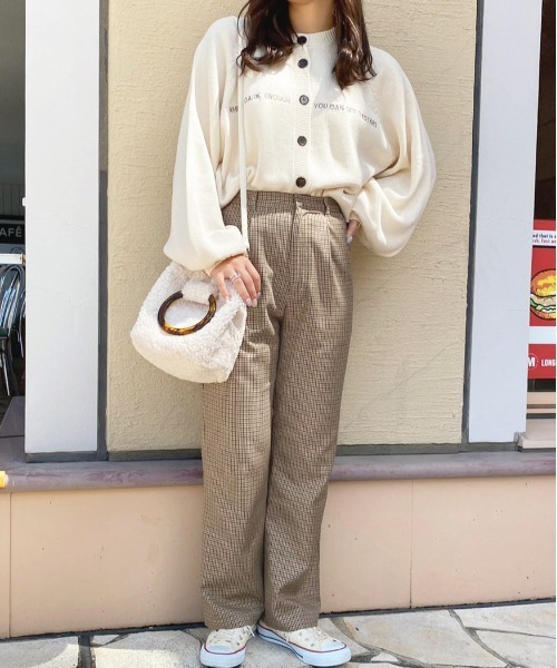 apres jour（アプレジュール）の「チェックストレートパンツ【ZOZOTOWN限定アイテム】（その他パンツ・レディース・ブラウン系その他/ベージュ・MEDIUM/SMALL/X-LARGE）」の2枚目の写真