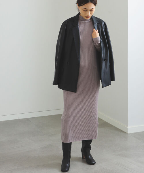 BEAMS HEART（ビームスハート）の「BEAMS HEART / タートル リブワンピース（ワンピース・レディース・ブラック/ベージュ/オリーブ・FREE）」の6枚目の写真