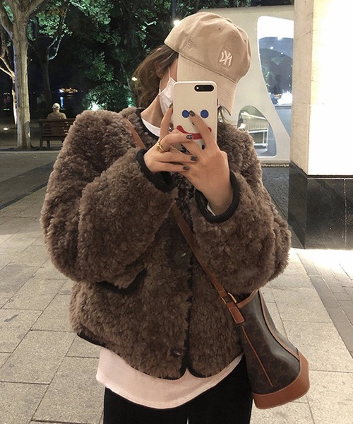 HALEY PESCA（ヘーリーペスカ）の「HALEY PESCA/ノーカラー ボアジャケット（ノーカラージャケット・レディース・ホワイト/ブラウン・FREE）」の17枚目の写真