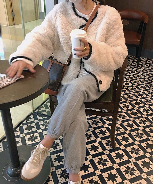 HALEY PESCA（ヘーリーペスカ）の「HALEY PESCA/ノーカラー ボアジャケット（ノーカラージャケット・レディース・ホワイト/ブラウン・FREE）」の14枚目の写真