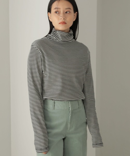 AMERICAN HOLIC（アメリカンホリック）の「テレコタートルネックカットプルオーバー（Tシャツ/カットソー・レディース・ブラック/オフホワイト/ブラック系その他4/ブラウン・L/M）」の3枚目の写真