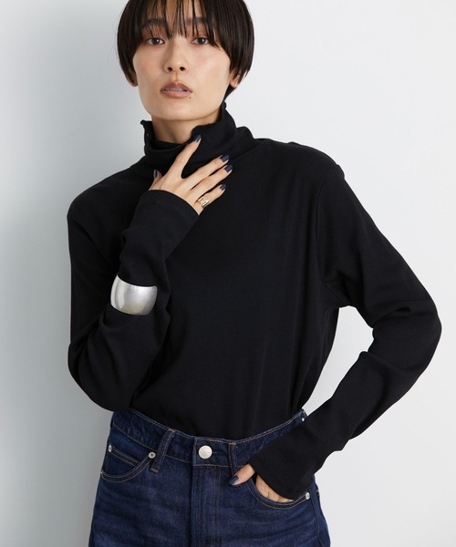 AMERICAN HOLIC（アメリカンホリック）の「テレコタートルネックカットプルオーバー（Tシャツ/カットソー・レディース・ブラック/オフホワイト/ブラック系その他4/ブラウン・L/M）」の2枚目の写真