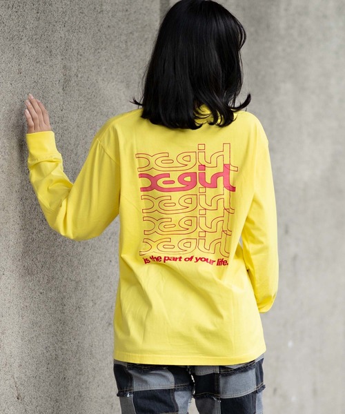 X-girl（エックスガール）の「JELLY LOGO L/S TEE/ミルズロゴ　ロンT/ロングティーシャツ（Tシャツ/カットソー・レディース・ホワイト/ブラック/イエロー・S/M/L/XL）」の3枚目の写真
