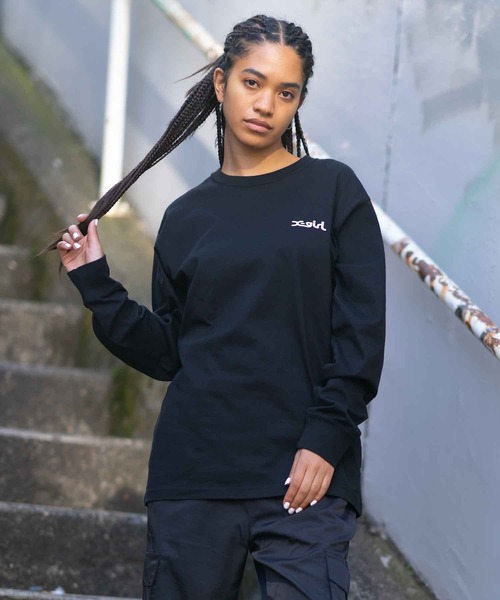 X-girl（エックスガール）の「JELLY LOGO L/S TEE/ミルズロゴ　ロンT/ロングティーシャツ（Tシャツ/カットソー・レディース・ホワイト/ブラック/イエロー・S/M/L/XL）」の8枚目の写真