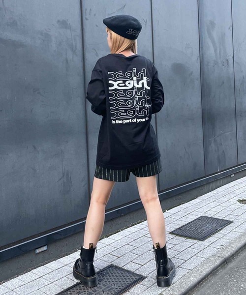 X-girl（エックスガール）の「JELLY LOGO L/S TEE/ミルズロゴ　ロンT/ロングティーシャツ（Tシャツ/カットソー・レディース・ホワイト/ブラック/イエロー・S/M/L/XL）」の19枚目の写真