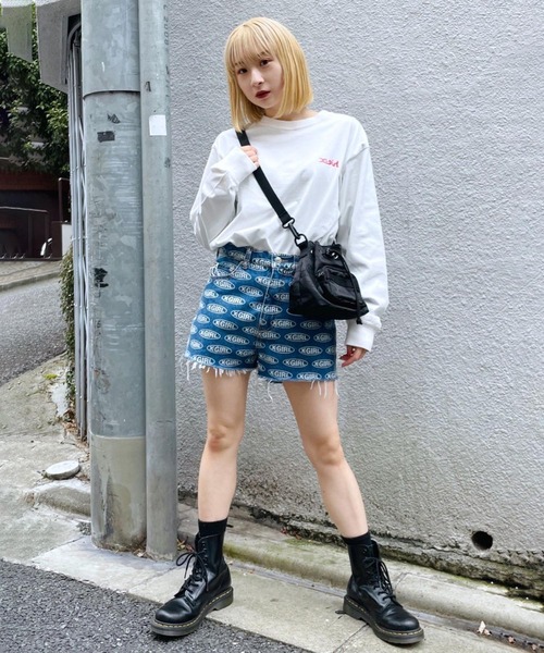 X-girl（エックスガール）の「JELLY LOGO L/S TEE/ミルズロゴ　ロンT/ロングティーシャツ（Tシャツ/カットソー・レディース・ホワイト/ブラック/イエロー・S/M/L/XL）」の20枚目の写真