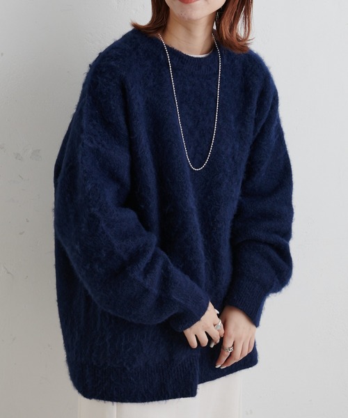 CIAOPANIC TYPY（チャオパニックティピー）の「【ZOZOTOWN限定】【ユニセックス】モヘアライクジャガードクルーネックニット（ニット/セーター・メンズ・ブラック/ネイビー/オレンジ/グリーン/アイボリー/サンドベージュ・MEDIUM/LARGE）」の5枚目の写真