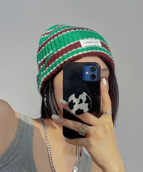 ニット帽　ビーニー　LANA GROSSA（イタリー製糸）水色他　ストライプ ニット帽 ビーニー LANA GROSSA（イタリー製糸）水色他 ストライプ